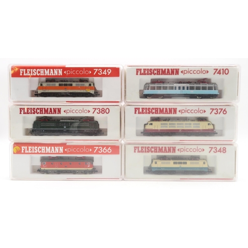 574 - A collection of boxed Fleischmann <piccolo> N-gauge model railway locomotives and stock; to in... 