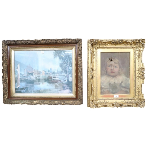 10 - A lot comprising an oil on canvas of a child within an gilt rococo style frame (def) and a gilt fram... 