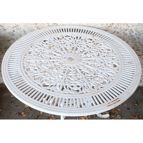 133 - A 20th century white painted metallic circular garden table, 68cm high x 80cm diameter