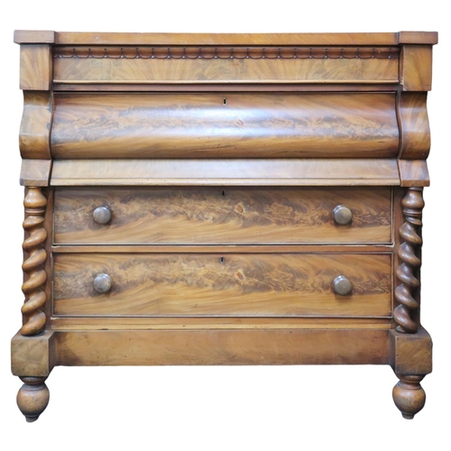 17 - A Victorian mahogany ogee chest of drawers with two long frieze drawers over two further long drawer... 