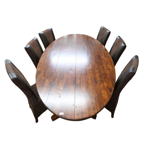 22 - A contemporary hardwood dining suite consisting large oval twin pedestal dining table, 77cm high x 2... 