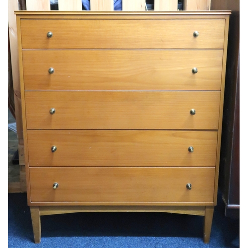 49 - A mid 20th century teak Roberts Ltd House Furnishers Aberdeen chest of drawers on square tapering su... 