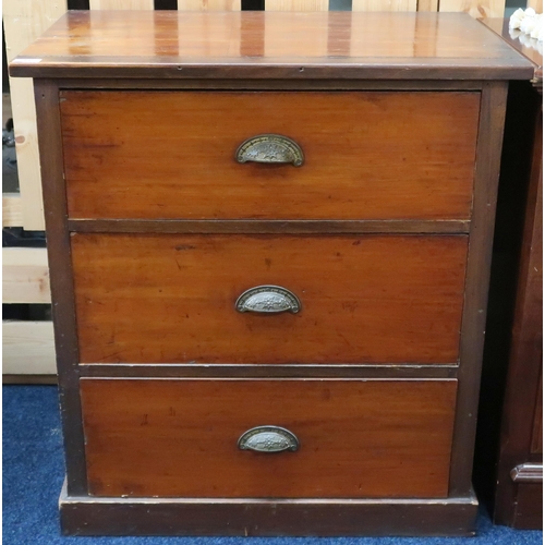 55 - A Victorian stained pine three drawer chest on plinth base, 82cm high x 74cm wide x 49cm deep