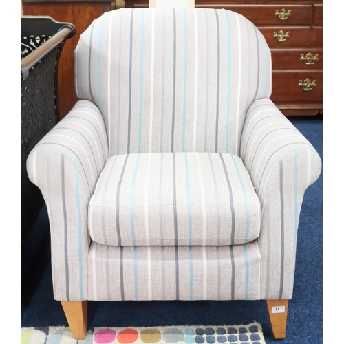 61 - A contemporary Next stripe patterned wool upholstered armchair on square tapering supports, 88cm hig... 