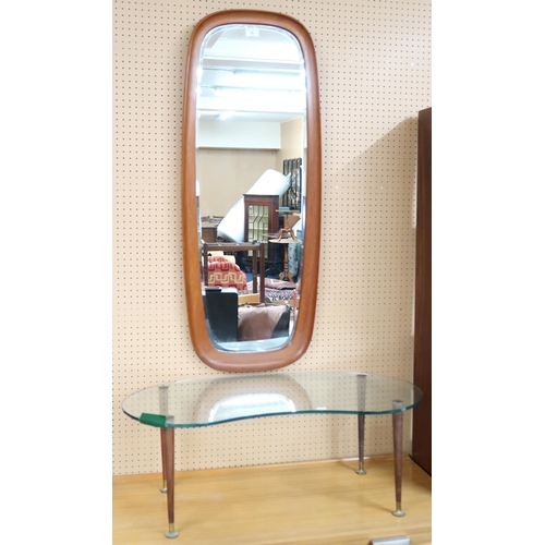 76 - A mid 20th century Danish teak framed bevelled glass wall mirror, 110cm high x 44cm wide and a small... 