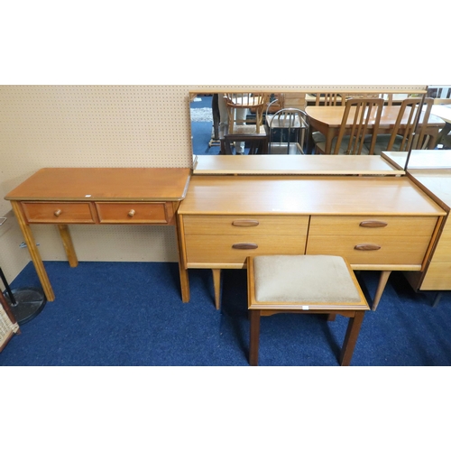 77 - A lot comprising a mid 20th century teak mirror back dressing table, 116cm high x 125cm wide x 43cm ... 