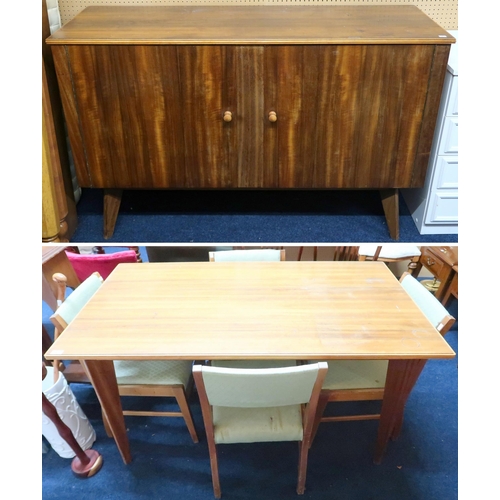 93 - A mid 20th century Morris of Glasgow macassar dining suite consisting two door sideboard on shaped t... 