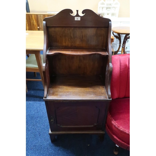 98 - A 20th century mahogany side cabinet with single door, upholstered stool on turned supports, a pair ... 