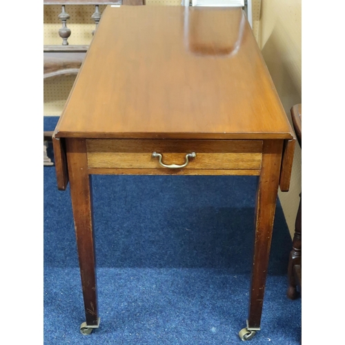 99 - A 19th century mahogany Pembroke table with drop sides on square tapering supports terminating in br... 