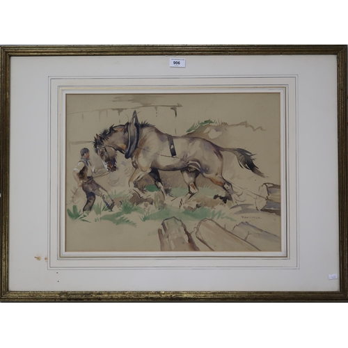 906 - RALSTON GUDGEON RSW (SCOTTISH 1910-1984) HORSE PLOUGHING Watercolour, signed lower right, 38 x 52cm... 