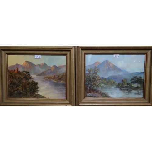 907 - DAVID WATTS (BRITISH 20th CENTURY) ON THE RIVER LOCHAY  Oil on board, signed lower le... 