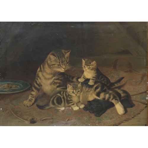 908 - GUSTAV W. SEITZ WANSBECK AFTER HORATIO HENRY COULDERY CAT WITH KITTENS Print on canvas, 45... 