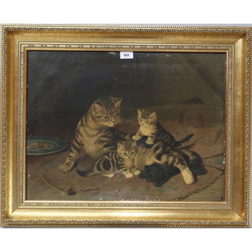 908 - GUSTAV W. SEITZ WANSBECK AFTER HORATIO HENRY COULDERY CAT WITH KITTENS Print on canvas, 45... 