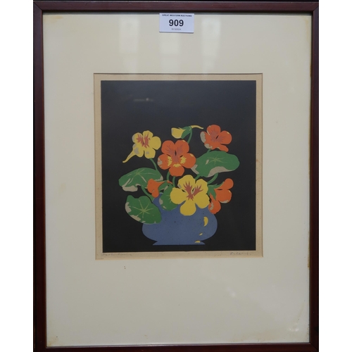 909 - JOHN HALL THORPE (AUSTRALIAN 1874-1947) NASTURTIUMS Woodcut, signed lower right, 21 x 19cm... 