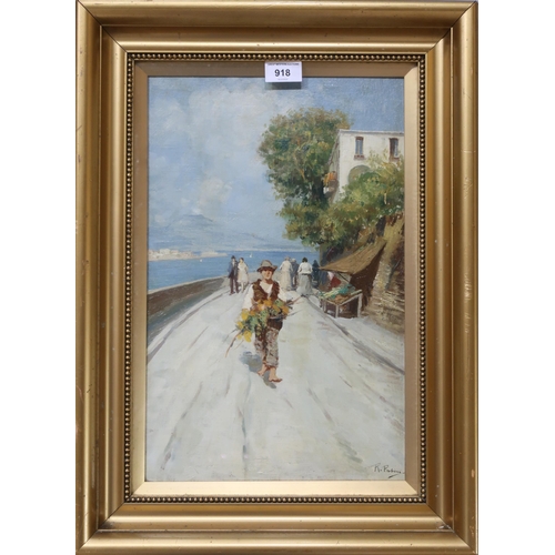 918 - R. PASINI (ITALIAN 19th CENTURY) ITALIAN STREET Oil on board, signed lower right, 42 x 27c... 