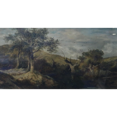 920 - AFTER JOHN CROME (BRITISH 1768-1821) FOREST TREES Oil on panel, signed lower left, 26 x 64... 