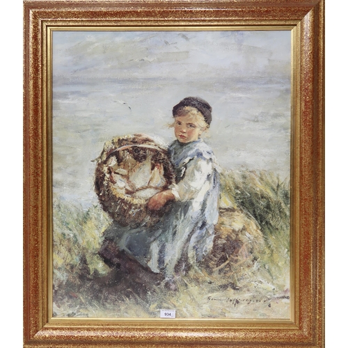 934 - AFTER ROBERT GEMMEL HUTCHISON (SCOTTISH 1855-1936) GIRL WITH BUSKET OF FISH Print multiple... 