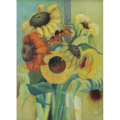 957 - CONTEMPORARY SCHOOL SUNFLOWERS Oil on board, 63 x 47.5cm