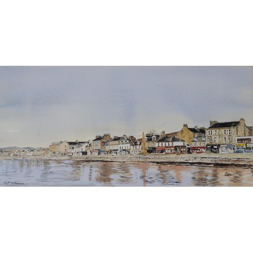 963 - SCOTTISH SCHOOL SEAFRONT SKYLINE Watercolour, signed lower left 'C. F. Macdonald', 36 x 74... 