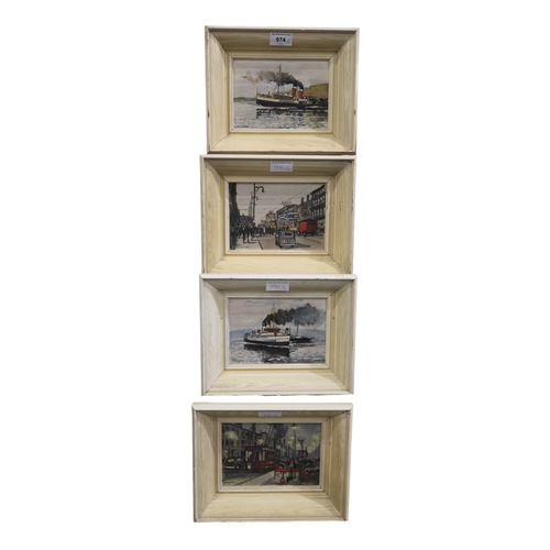 974 - ROBIN HARVEY WYLLIE GLASGOW TRAMS AND STEAMERS Set of four oils on board, signed, 12 x 17c... 