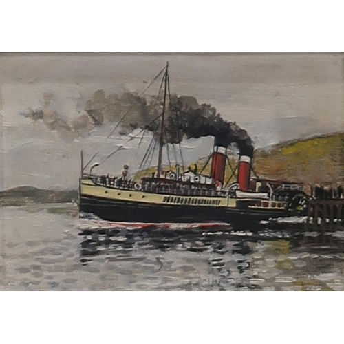 974 - ROBIN HARVEY WYLLIE GLASGOW TRAMS AND STEAMERS Set of four oils on board, signed, 12 x 17c... 