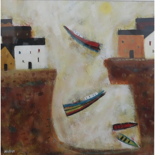 977 - NIKKI MONAGHAN (SCOTTISH b.1971) BOATS IN THE HERBOUR III Mixed media, signed lower right,... 