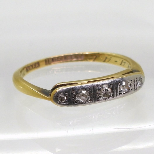 706 - An 18ct gold and platinum vintage five stone diamond ring, set with estimated approx 0.10cts of eigh... 