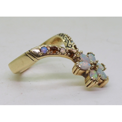 718 - A bespoke and unusual opal and citrine flower ring, finger size approx Q1/2, weight 12.5gms