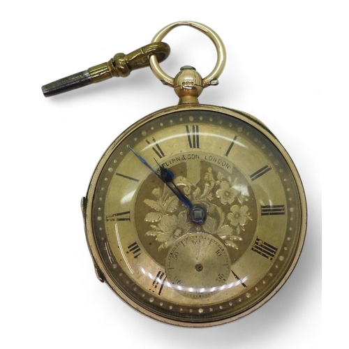 750 - A 9ct gold open face pocket watch with a decorative dial, diameter 5cm. Hallmarked Chester 1915, bot... 