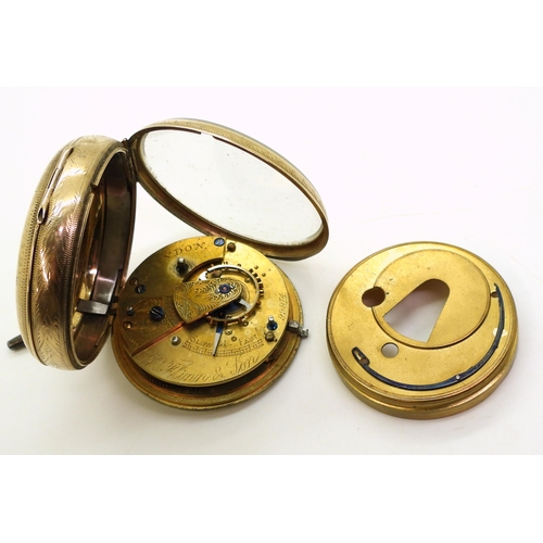 750 - A 9ct gold open face pocket watch with a decorative dial, diameter 5cm. Hallmarked Chester 1915, bot... 