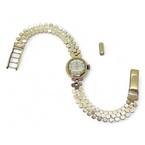 755 - A 9ct gold Cyma ladies wristwatch, hallmarked Chester 1958, length 20cm, weight including mechanism ... 