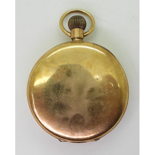 756 - An 18ct gold open face pocket watch the dial signed Prescot, diameter 5cm, weight 84.7gms