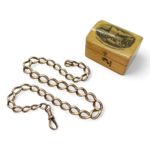 758 - A 9ct gold  fob chain length 34cm, weight 26gms, in a small Mauchline wear box