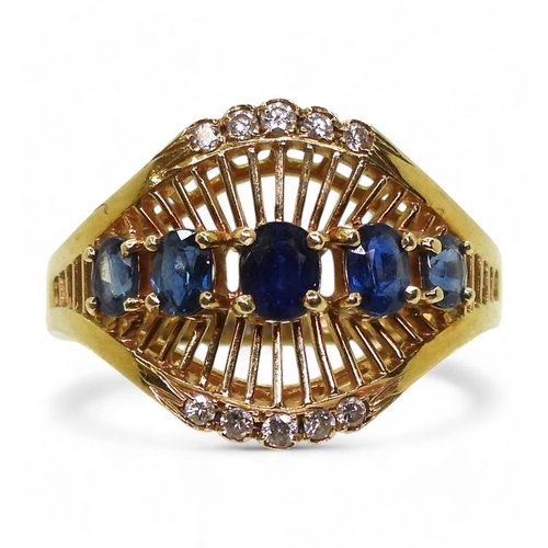 768 - A 14k gold sapphire and diamond dress ring, size S, weight 5.6gms