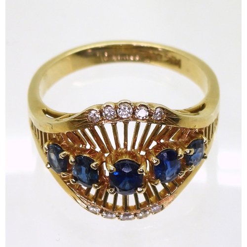 768 - A 14k gold sapphire and diamond dress ring, size S, weight 5.6gms