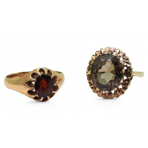 778 - A 9ct gold gypsy ring set with a garnet, size R, hallmarked Birmingham 1906, together with a retro s... 