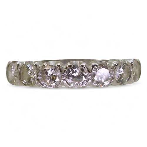 796 - A seven stone diamond ring, mounted in 18ct white gold set with estimated approx 1.20cts of brillian... 