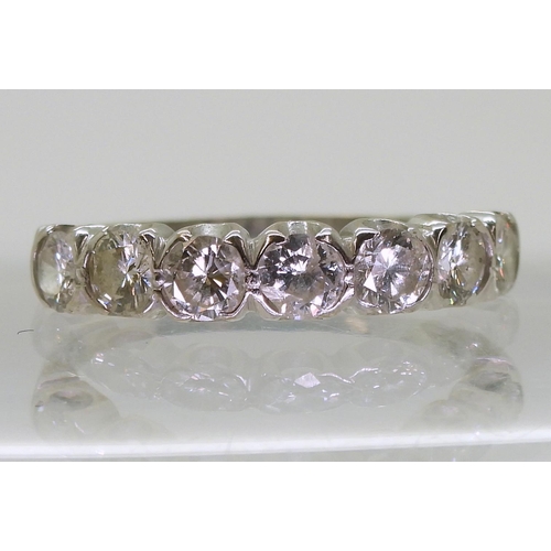 796 - A seven stone diamond ring, mounted in 18ct white gold set with estimated approx 1.20cts of brillian... 