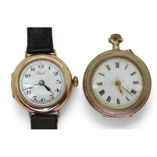 803 - A 9ct gold ladies fob watch, hallmarked London 1907, a 9ct gold cased ladies vintage Reid watch, hal... 