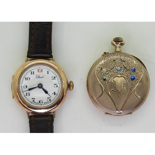 803 - A 9ct gold ladies fob watch, hallmarked London 1907, a 9ct gold cased ladies vintage Reid watch, hal... 