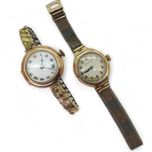 812 - A 9ct gold Rolwatco ladies watch, together with another 9ct gold vintage ladies watch, weight combin... 