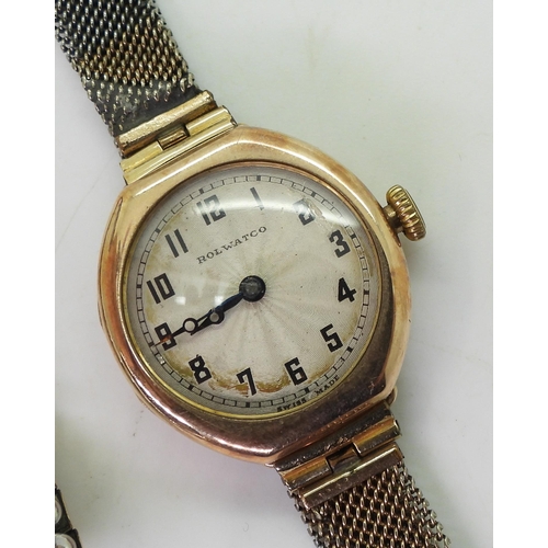 812 - A 9ct gold Rolwatco ladies watch, together with another 9ct gold vintage ladies watch, weight combin... 