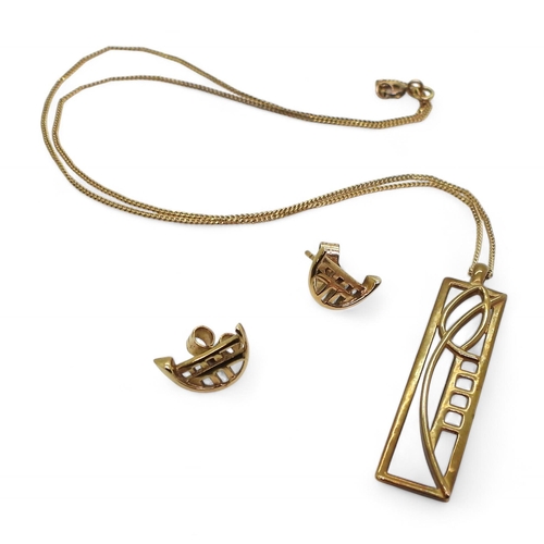 830 - A 9ct gold Mackintosh style pendant with 9ct chain and similar stud earrings, weight 4.8gms