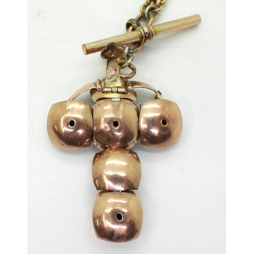 830C - A 9ct rose gold and silver Masonic orb cross pendant, with base metal chain and T-bar, weight combin... 