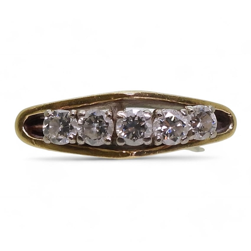 832B - An 18ct gold retro five stone diamond ring, with an estimated approx. 0.60ct of brilliant cut diamon... 