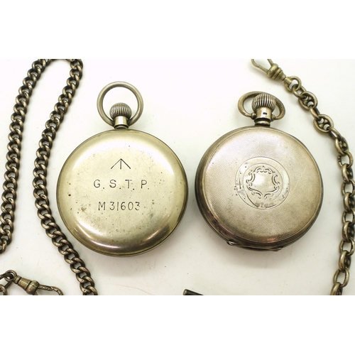 872 - A silver Waltham open face pocket watch hallmarked Birmingham 1924, a base metal Moeris military poc... 