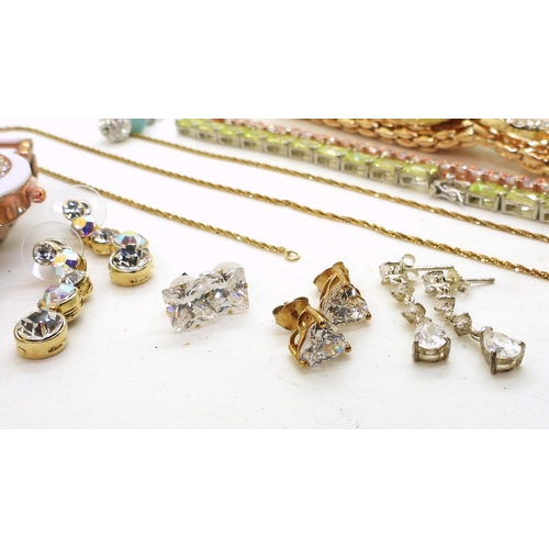 883 - Collection of costume jewellery, including 9k stamped stud earring mounted with CZ, a Genoa ladies w... 