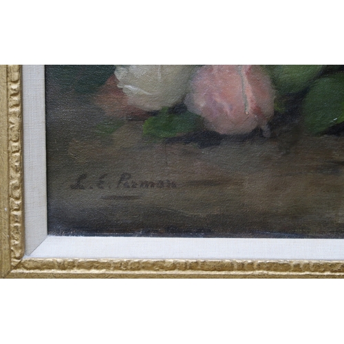 2957 - LOUISE ELLEN PERMAN (SCOTTISH 1854-1921)PINK ROSESOil on canvas, signed lower left, 46.5 x 82cmGlasg... 