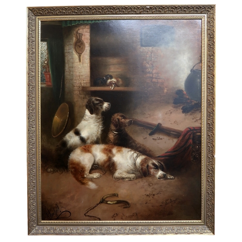 2961 - EDWARD ARMFIELD (BRITISH 1817-1896)DOGS IN THE KITCHENOil on canvas, signed lower left, 127 x 101.5c... 