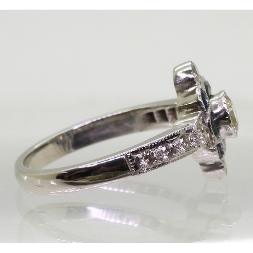 2707 - AN ART DECO STYLE RINGset with brilliant cut diamonds with an estimated approx diamond total of 0.55... 